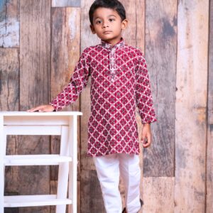 Elegant Cotton Floral Red Kurta for kids – Casual wear