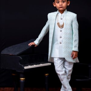 Mint Green Royal Sherwani Set – Traditional Ethnic Wear for Boys