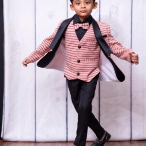 Blush Pink Stripe Tuxedo Suit – Premium Party Wear for Boys