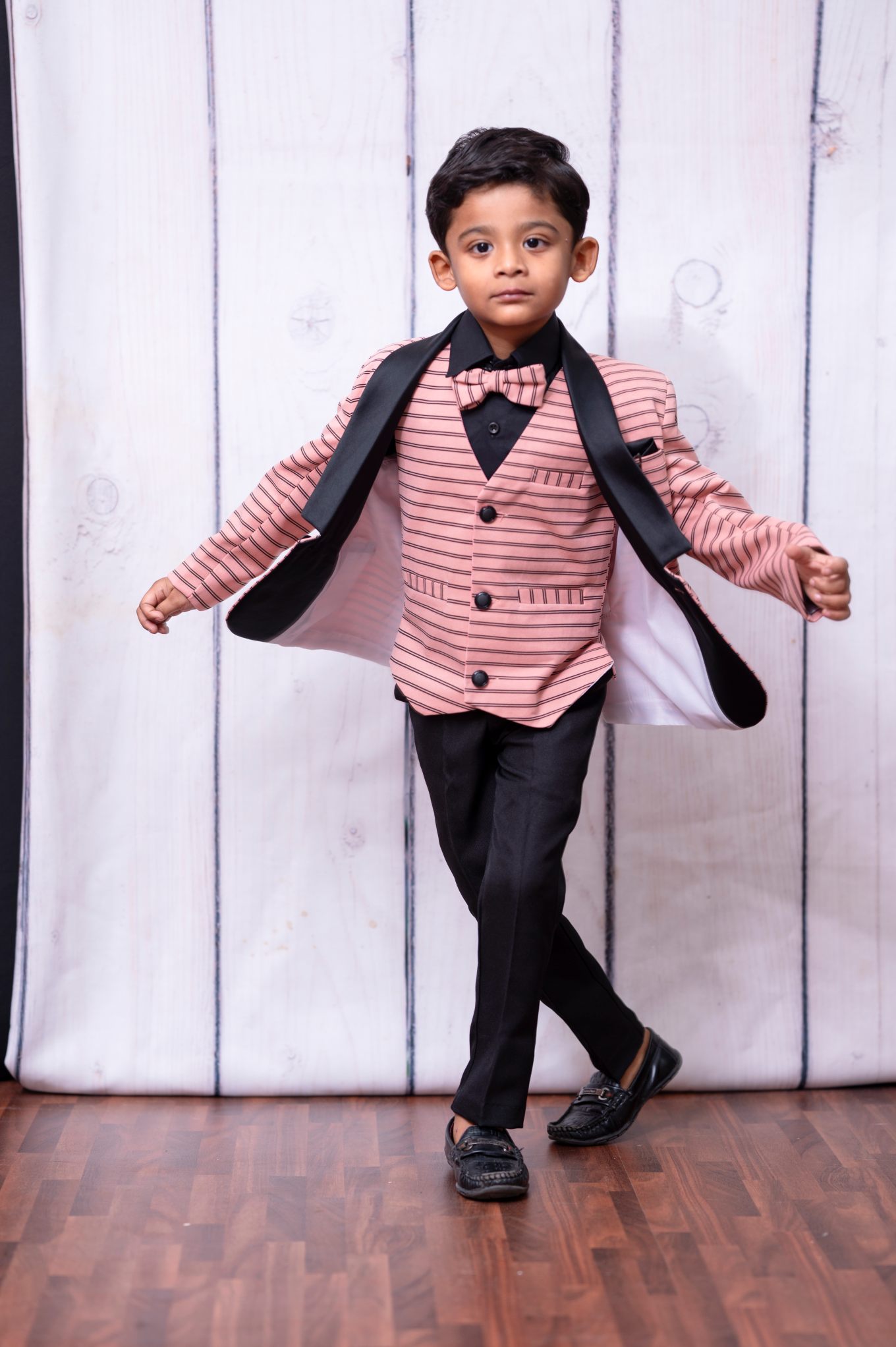 Blush Pink Stripe Tuxedo Suit – Premium Party Wear for Boys
