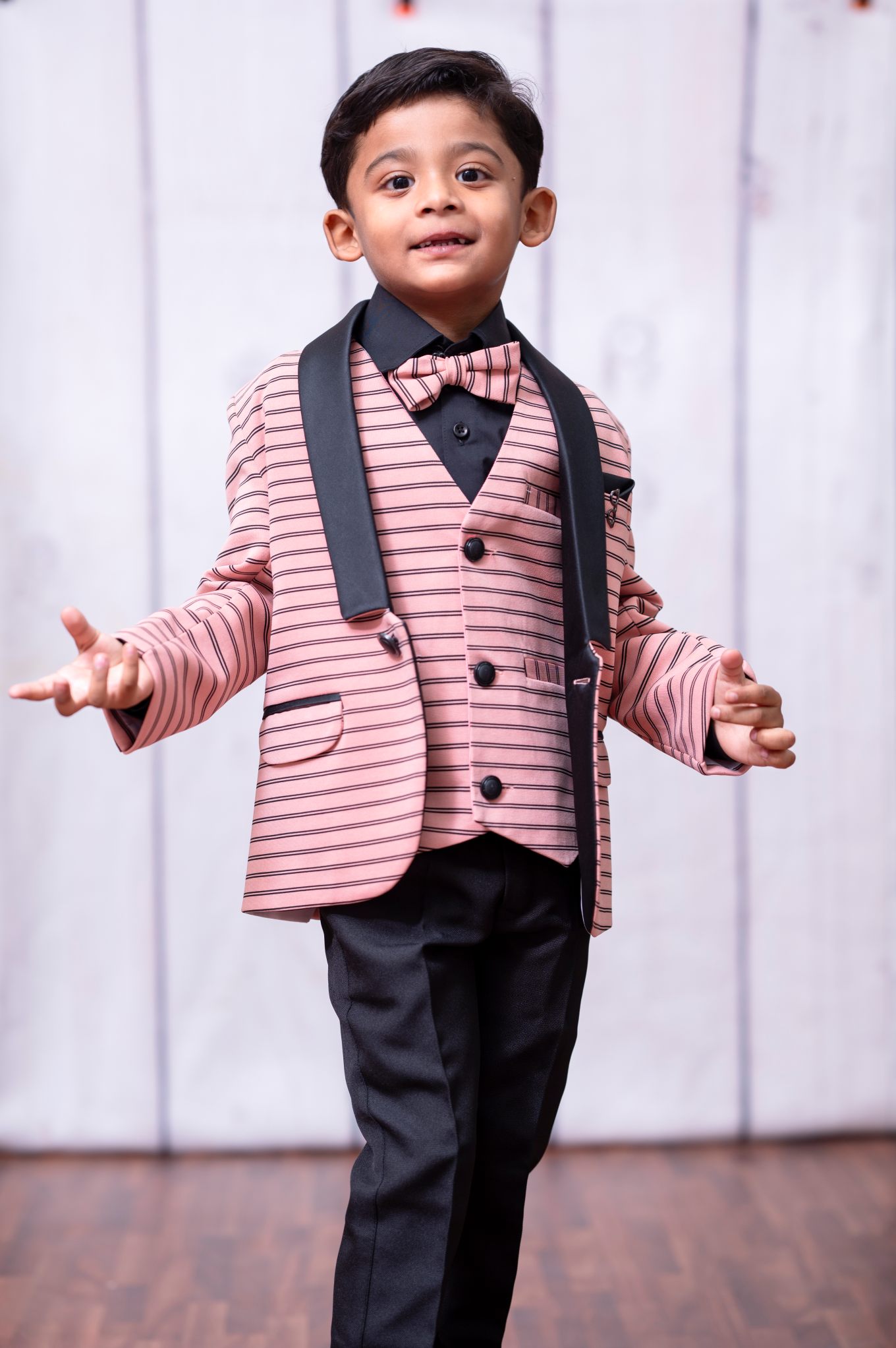Blush Pink Stripe Tuxedo Suit – Premium Party Wear for Boys - Image 6