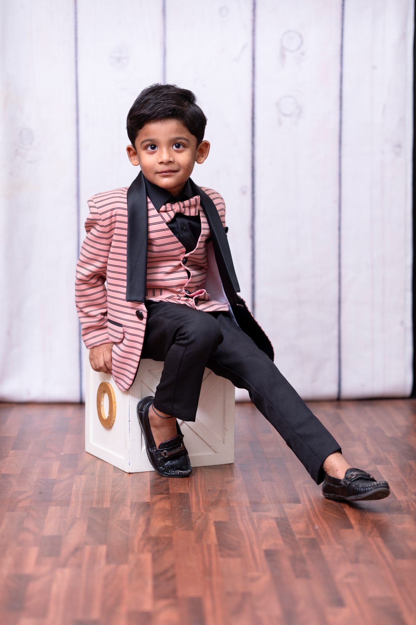 Blush Pink Stripe Tuxedo Suit – Premium Party Wear for Boys - Image 5