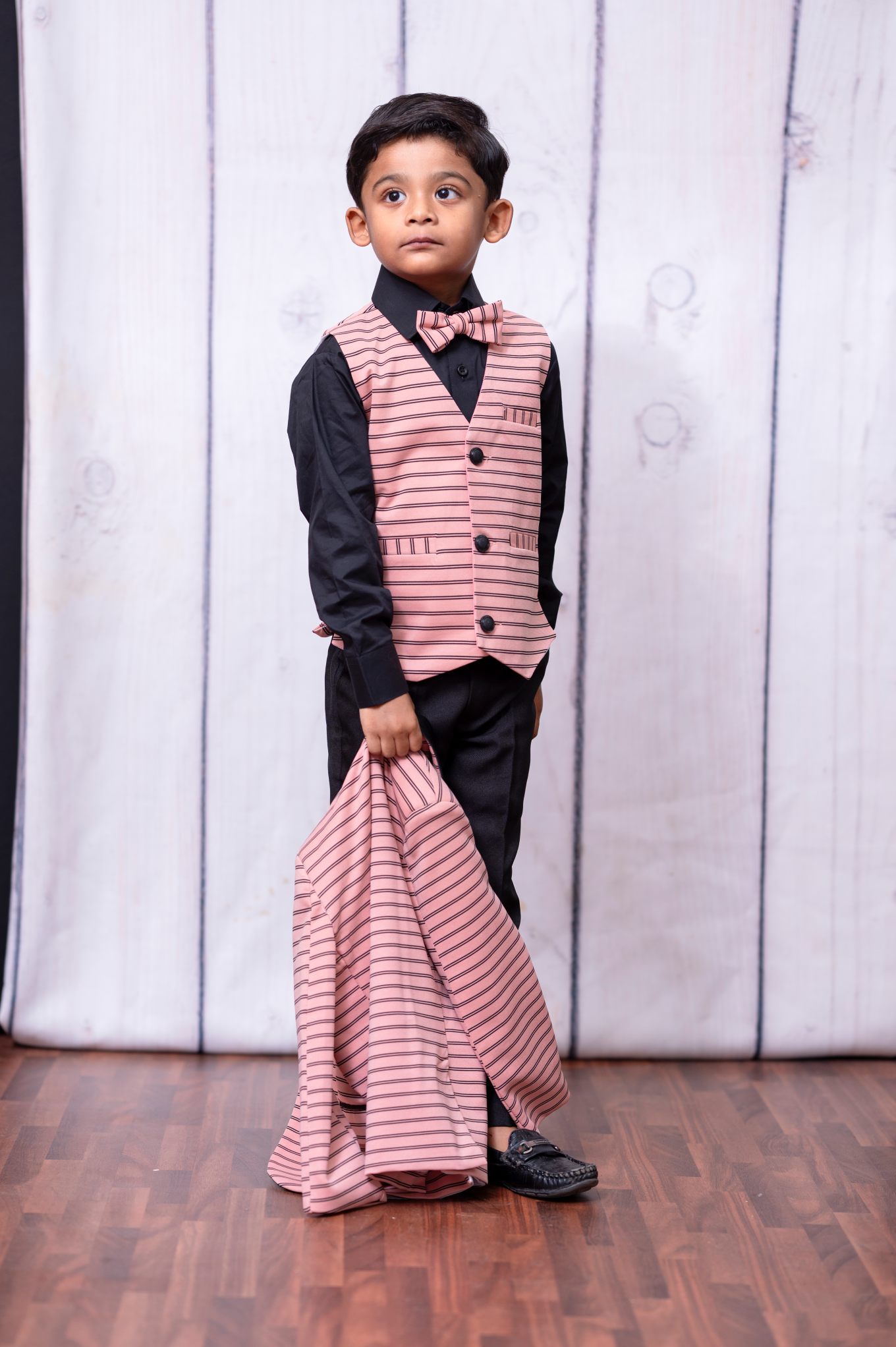 Blush Pink Stripe Tuxedo Suit – Premium Party Wear for Boys - Image 2