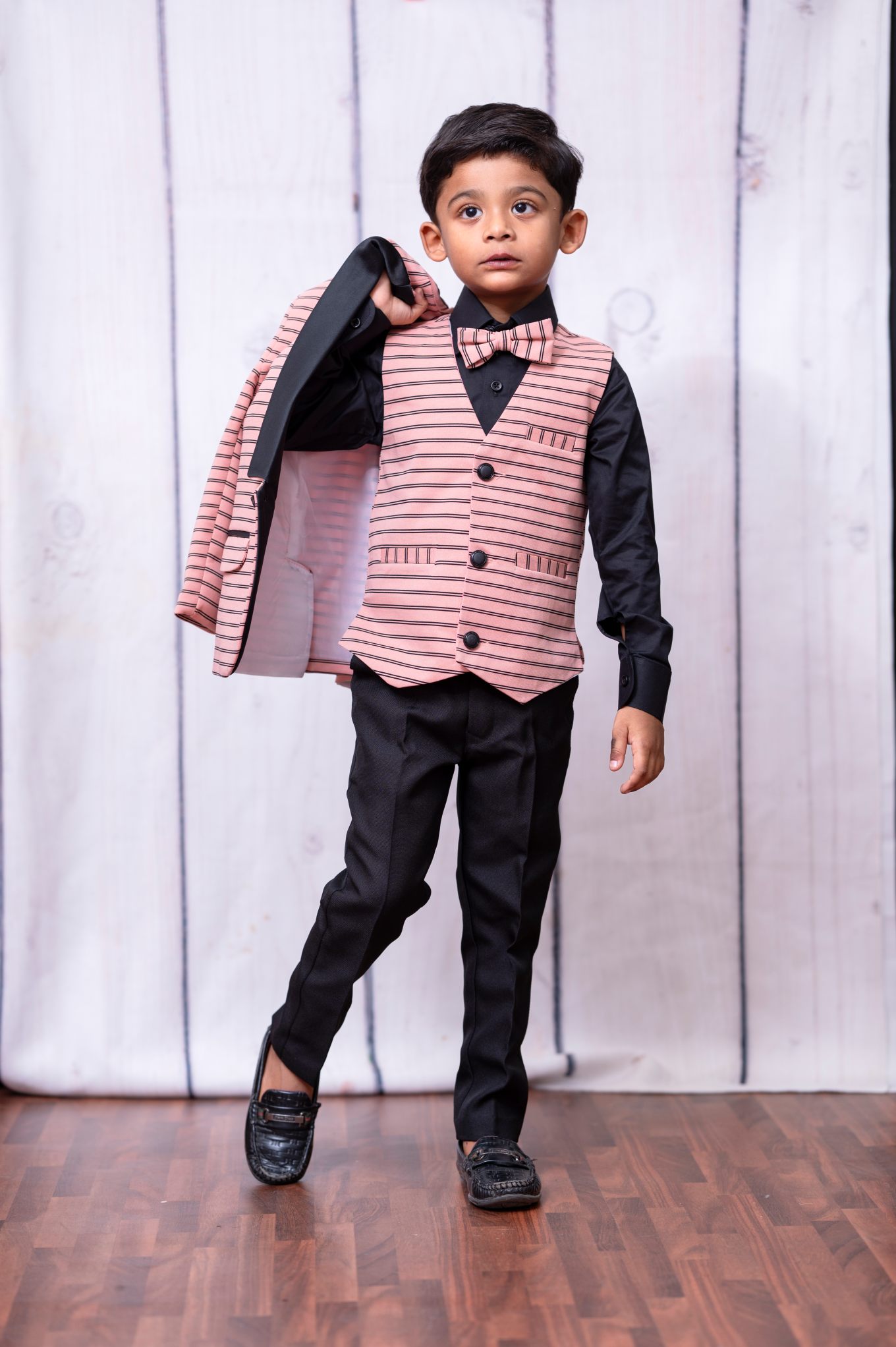 Blush Pink Stripe Tuxedo Suit – Premium Party Wear for Boys - Image 3